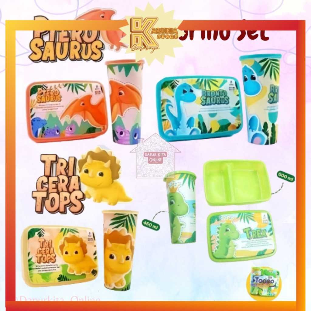 Tempat Makan Set Torino Dinosaurus / Value set Torino / Lunch Box Dinosaurus Trex