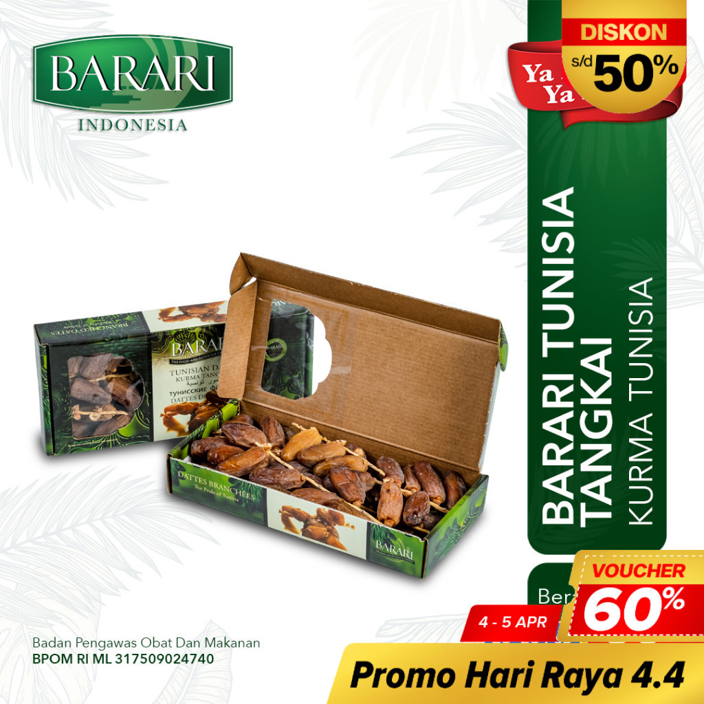

BARARI Deglet Nour Kurma Tunisia Tangkai 500gr Premium Dates High Quality Tekstur Kering dan Lembut
