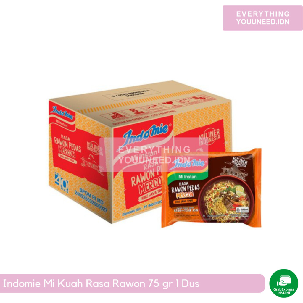 

Indomie Mi Kuah Rasa Rawon Pedas Mercon 75 Gr 1 Dus / Karton