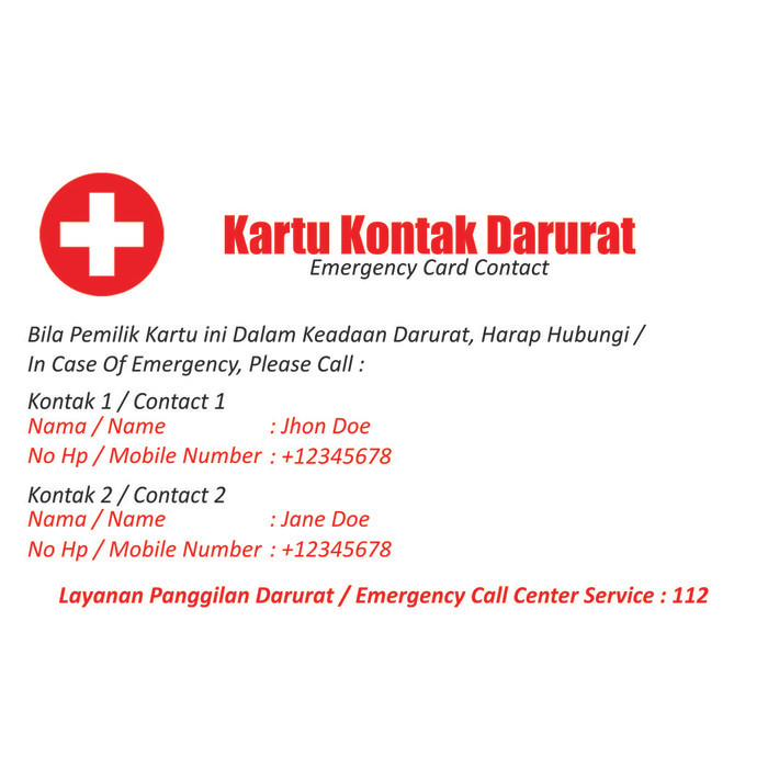 

LARIS -Cetak Kartu Kontak Darurat Seperti ID Card PVC - PVC