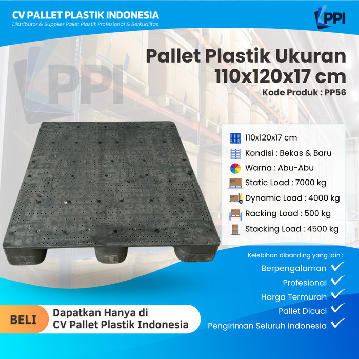 

Pallet Plastik Bekas/Baru Ukuran 110x120x17 cm – PP56 / Pallet Plastik Abu-Abu / Pallet Plastik Plat