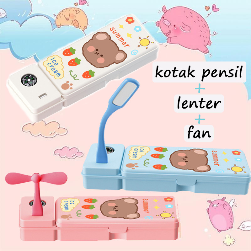 

3 IN 1 Kotak Pensil Multifungsi Lampu Meja Kipas Angin Kecil / Tempat Pensil Lucu