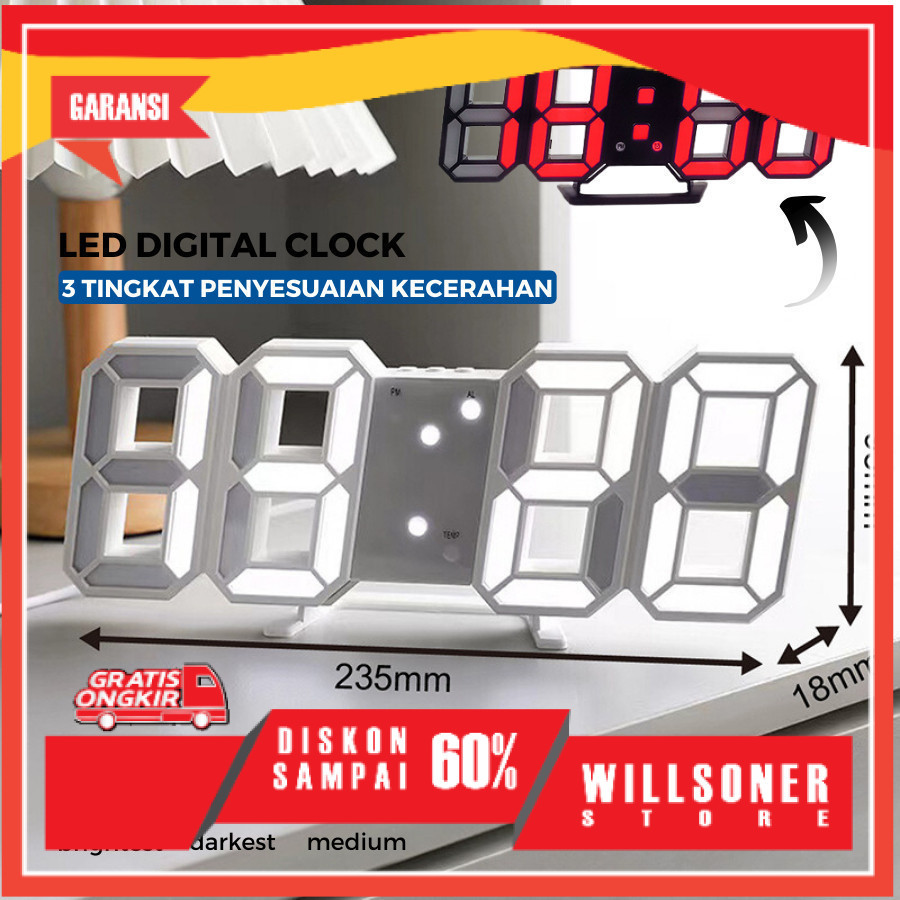 Jam Dinding Digital Alarm/Jam Meja LED 3D Digital/Jam Dinding Digital LED 3D Bentuk Angka Modern Min