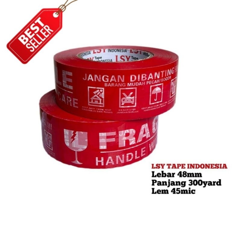 

lakban fragile full merah CMH merk LSY TAPE INDONESIA terlaris