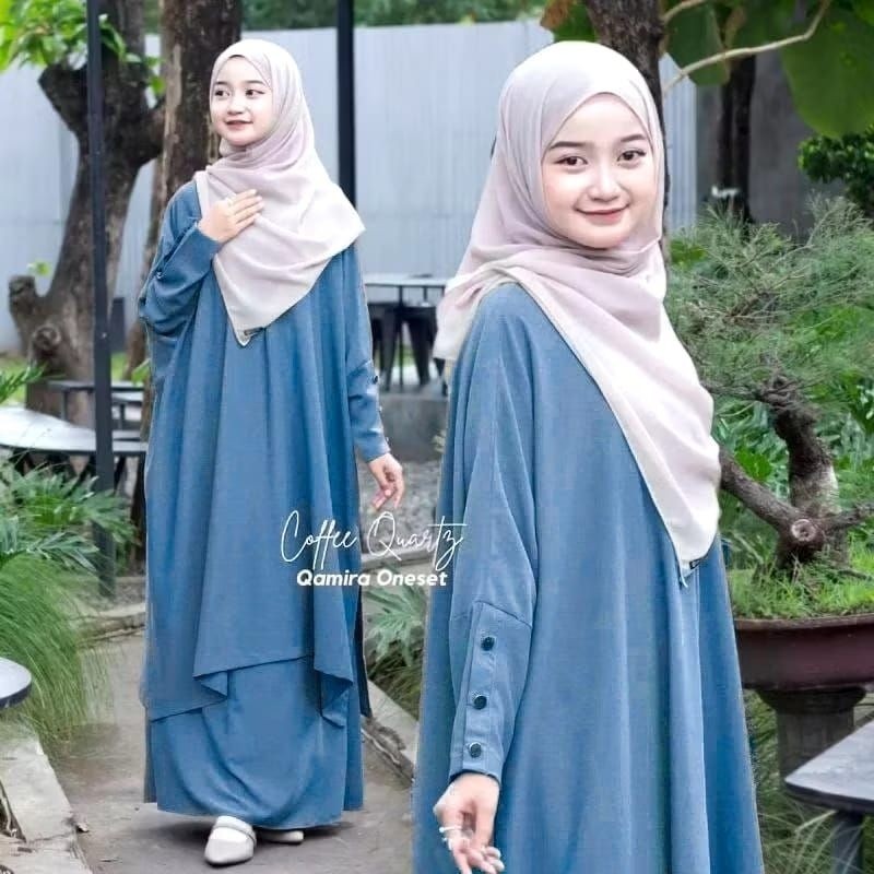 Qamira One Set Abaya Muslim Anak Tanggung Kekinian Abaya Long Tunik & Rok