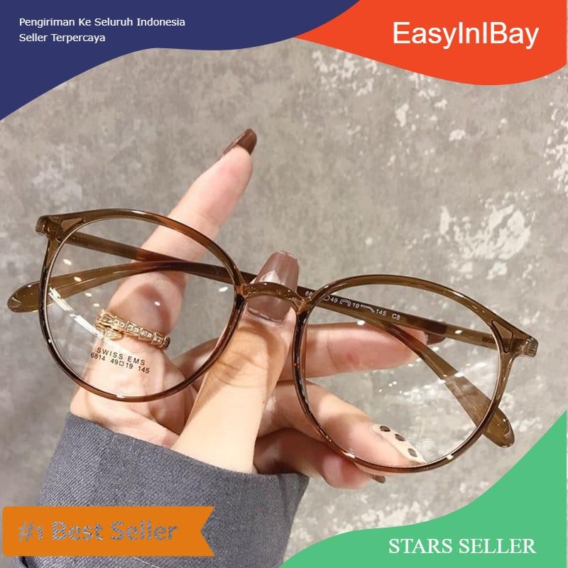 HK Kacamata Anti Blue Light Anti Radiasi Blue Ray Gaya Korea Bentuk Bulat Oval untuk Pria dan Wanita