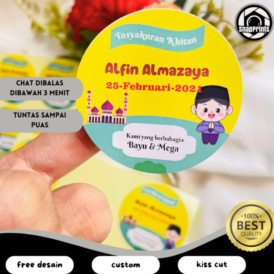 

SP 2-6 STIKER sunatan free desain bahan chromo sticker bulat tasykuran khitanan