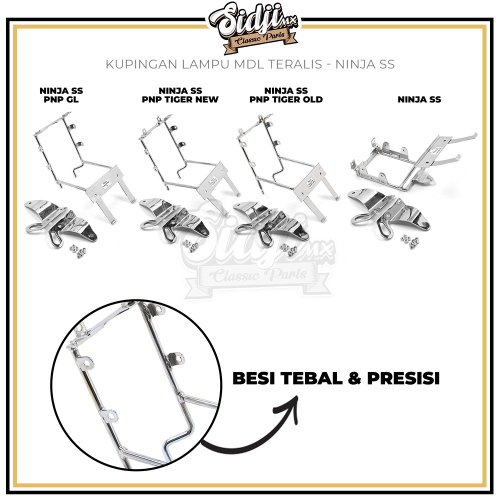 PUJEGANSHOP Dudukan Breket Lampu  Ninja Pnp Honda Tiger Megapro MP Tralis Lampu Ninja Set Kupingan L
