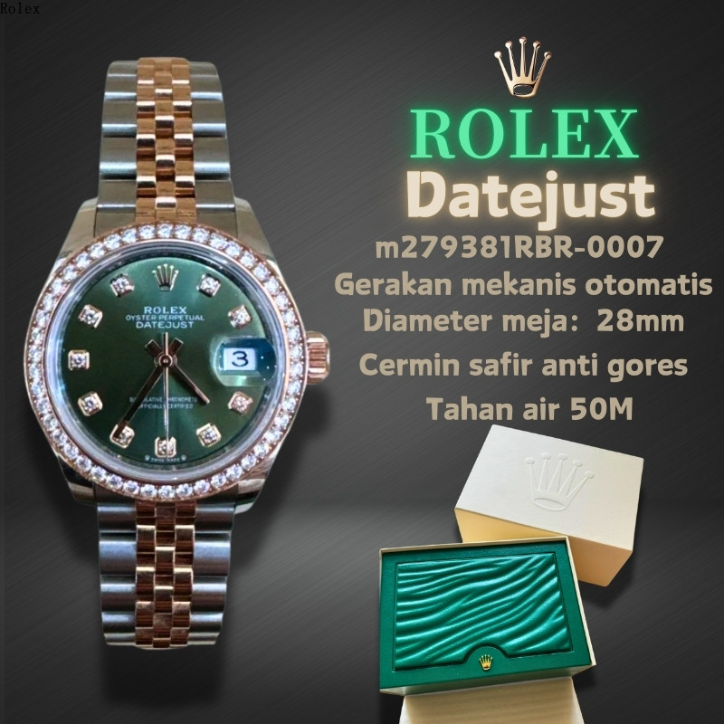 [%100 Asli] Jam Tangan Mewah Wanita Seri Datejust Wanita Rolex M279381rbr-0007 (dial Hijau Zaitun); 