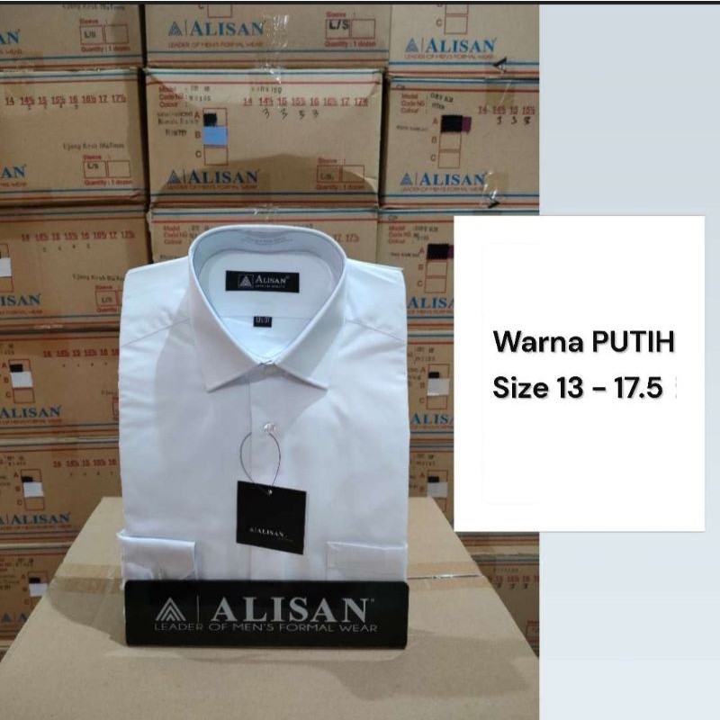BAHAN PREMIUM / Alisan Kemeja Pria Lengan Panjang Polos Reguler Warna Putih ORIGINAL