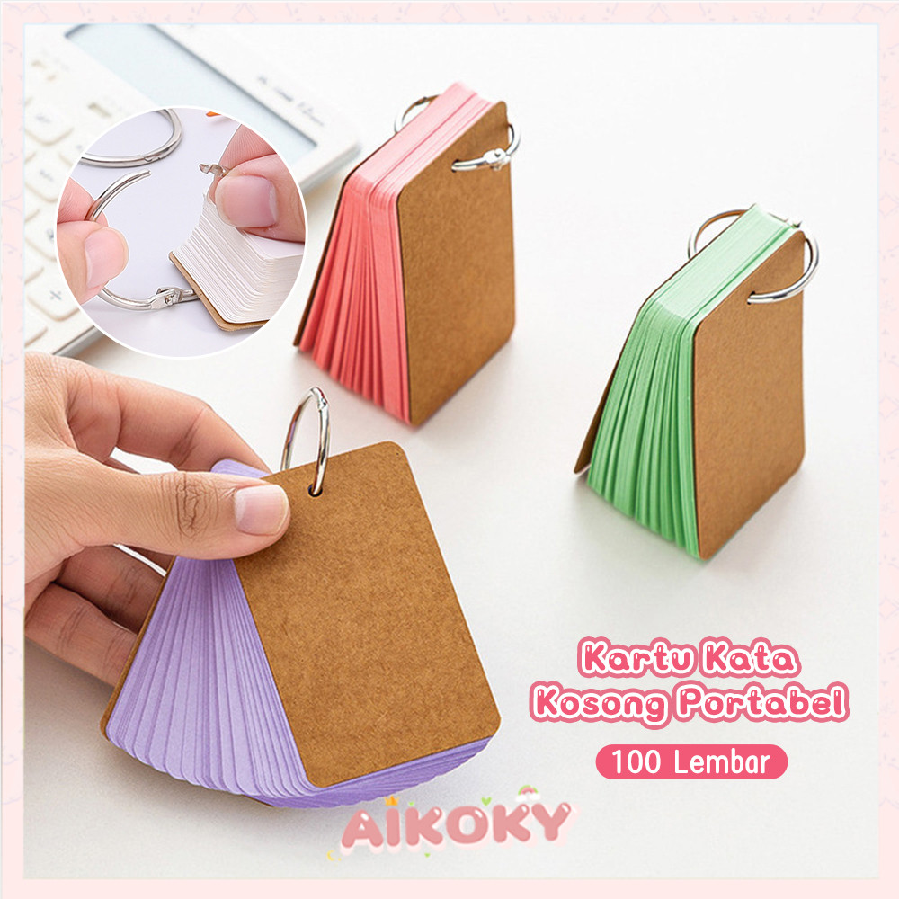 

AIKOKY Flash Card Warna Pastel Kartu Kata Kosong Portabel 50/100 Lembar