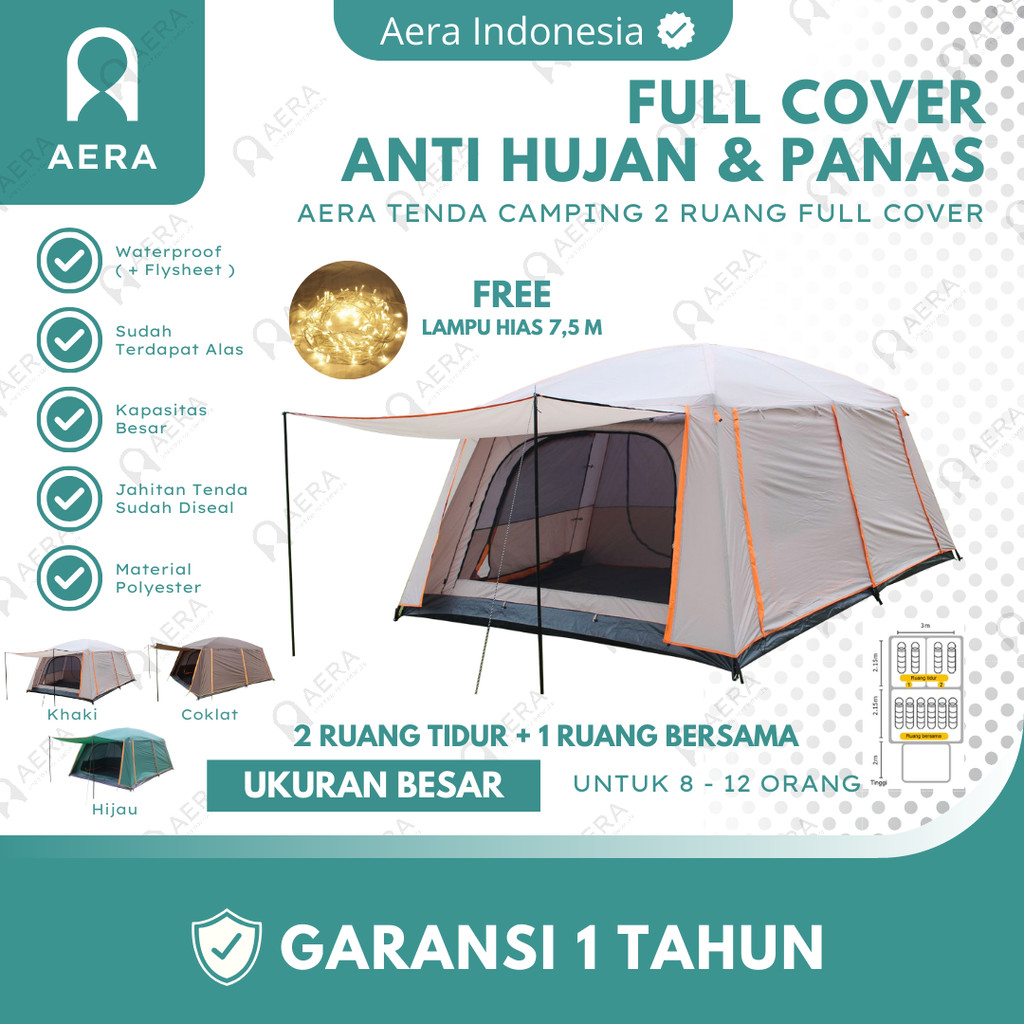 AERA Tenda Camping 8 - 12 Orang Full Cover | Tenda Camping keluarga | Tenda Camping 2 Ruang | Tenda 