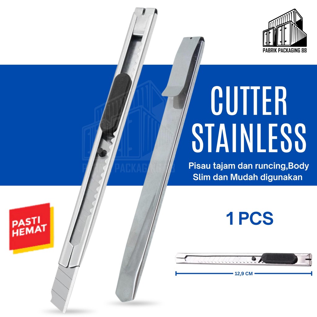 

Cutter Mini Stainless 12.5CM 12.5 CM Small Knife Pisau Kater Pemotong Kertas Anti Karat Pointed Blade