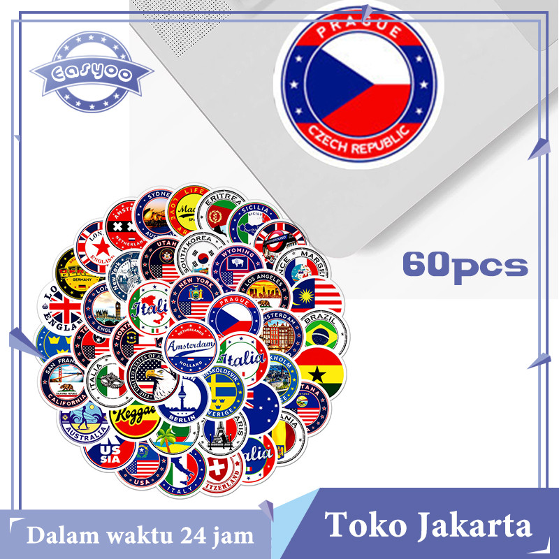 

Isi 60 Stiker Koper Pack Travel Vintage Paper Vinyl Waterproof Untuk Sticker Helm Motor