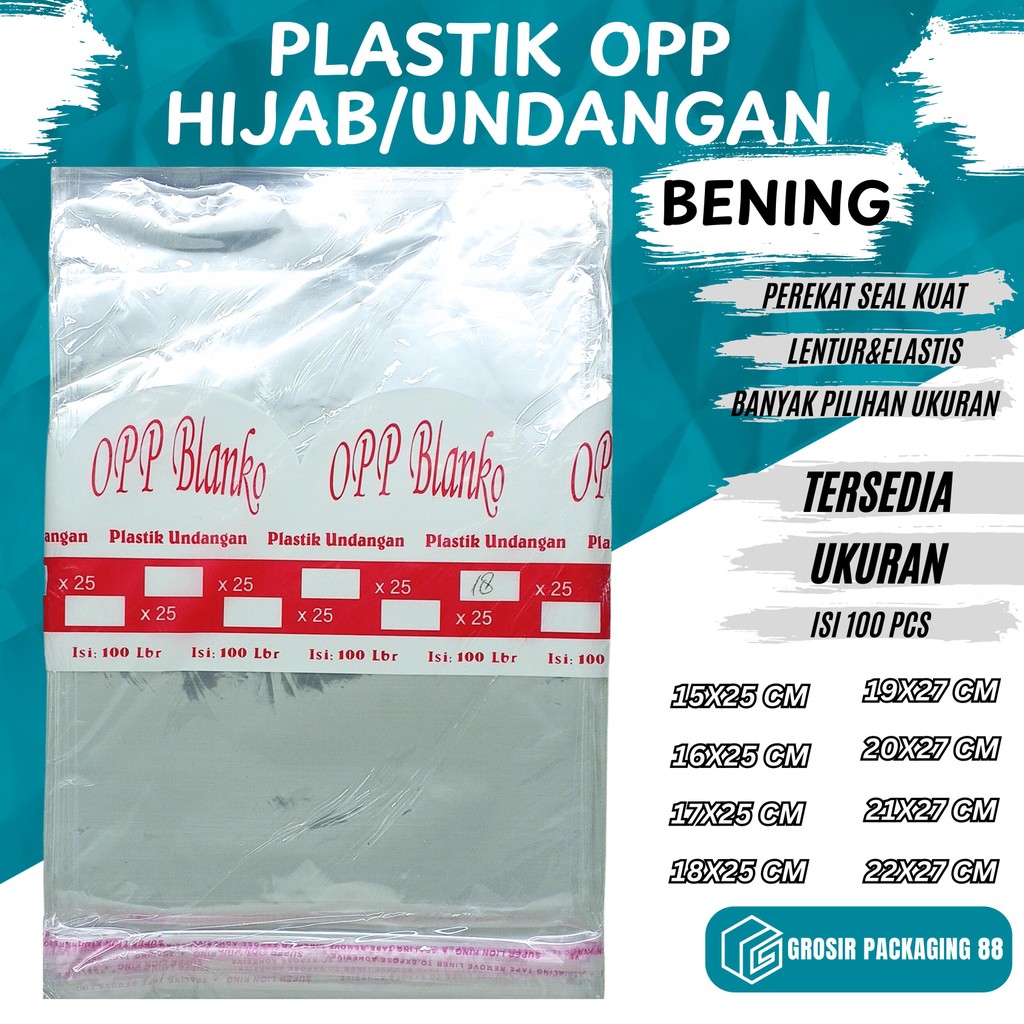 

Plastik OPP Blanko Undangan Hijab Syal Kemasan OPP Lem Seal Bening Isi 100 Tebal Transparan