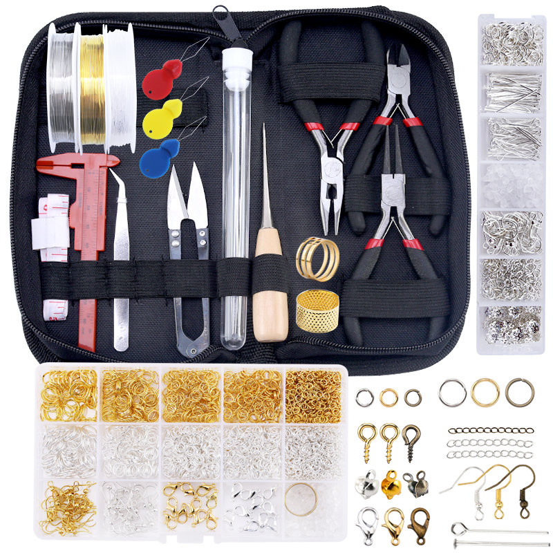 

Jewelry Making Supplies Kit with Jewelry Tools Open Jump Rings Lobster Clasps Crimp Beads Screw Head Pins Eye Pins Earing Hooks