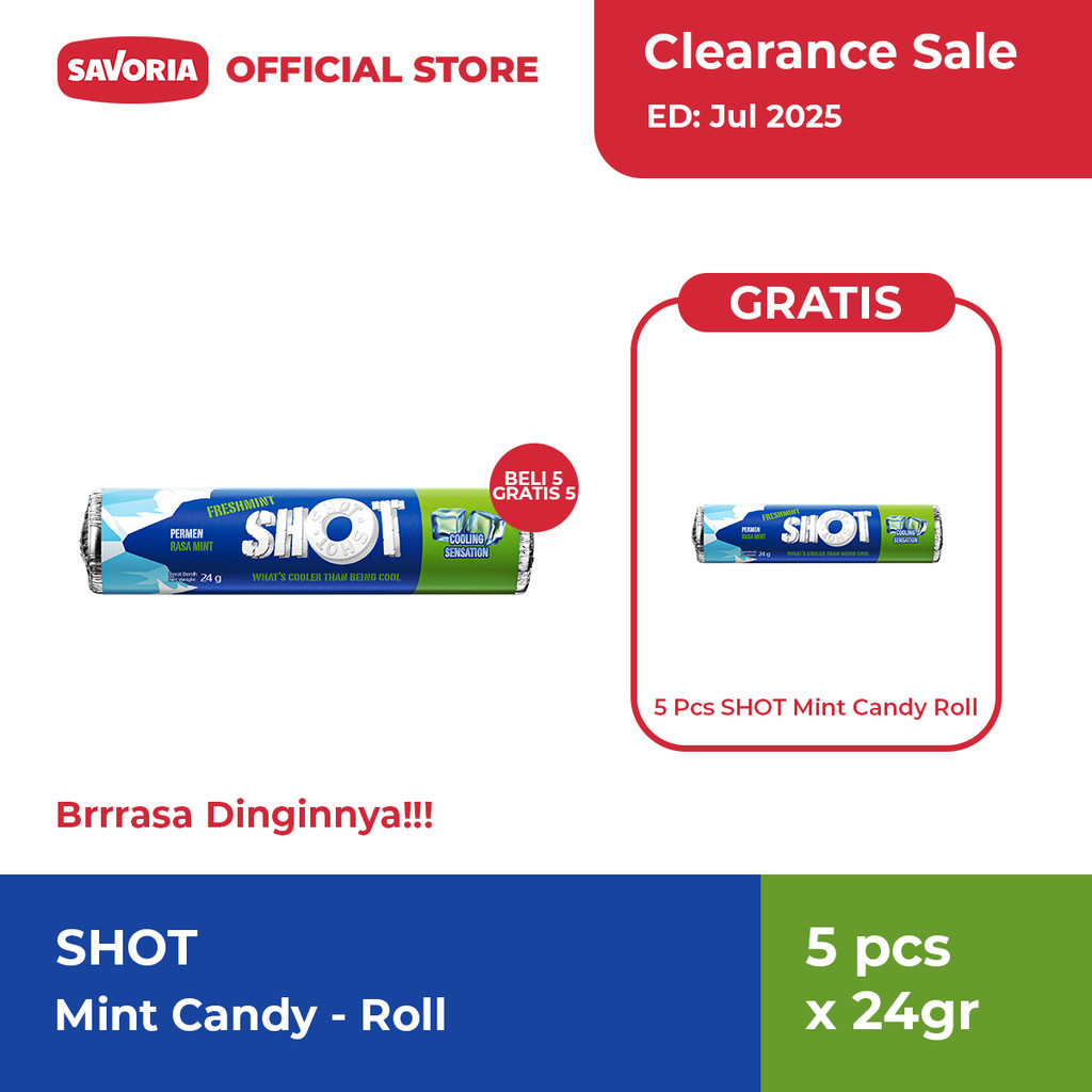 

[Buy 5 Get 5] SHOT Mint Candy Roll - Permen Mint Bolong 10 Pcs x 24g