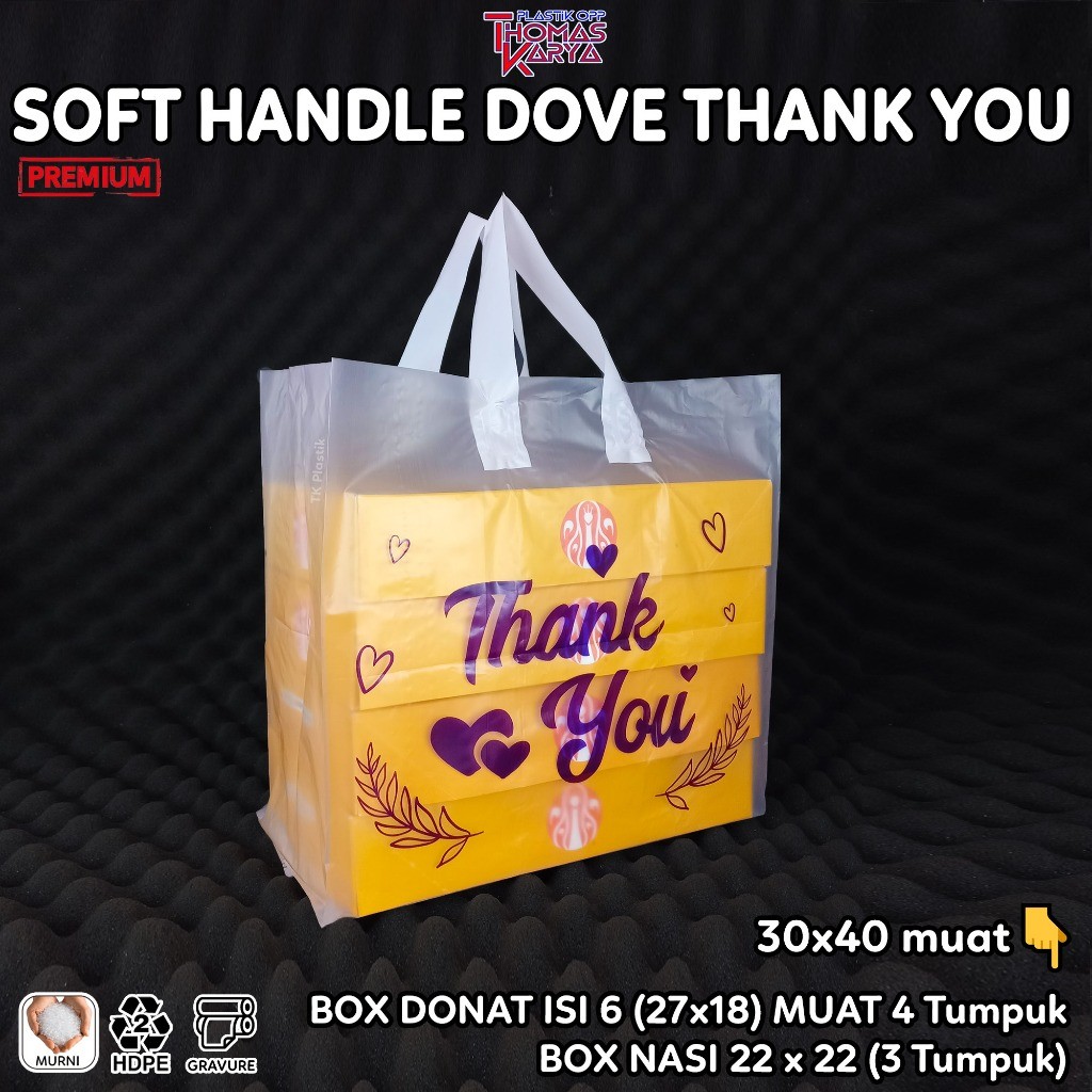 Kantong Plastik Softhandle 30x40 Motif THANK YOU Ungu untuk Box Donat Jco isi 6 / Box 22x22