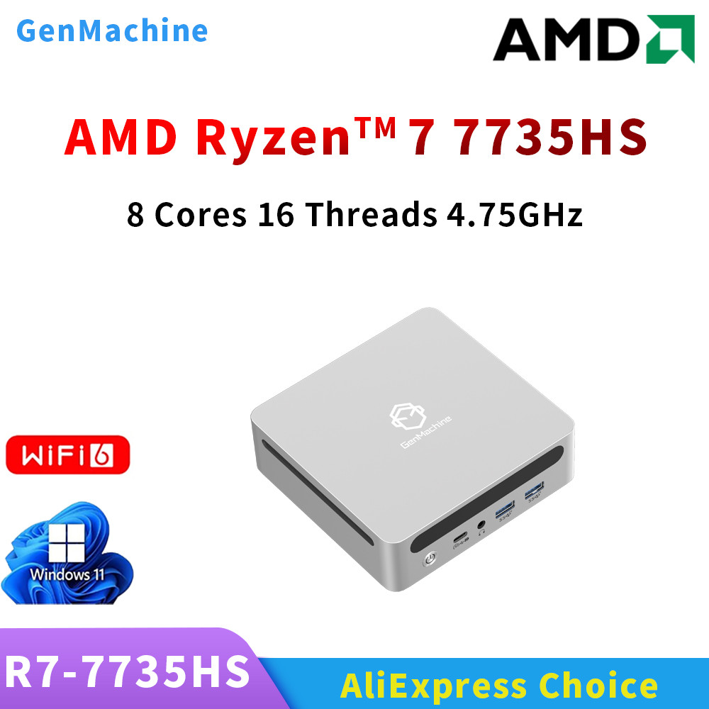Genmachine Mini PC 7735HS LPDDR5 32G 6400Mhz Windows 11 Ryzen WiFi 6 Gaming PC Display Diy Gaming Co
