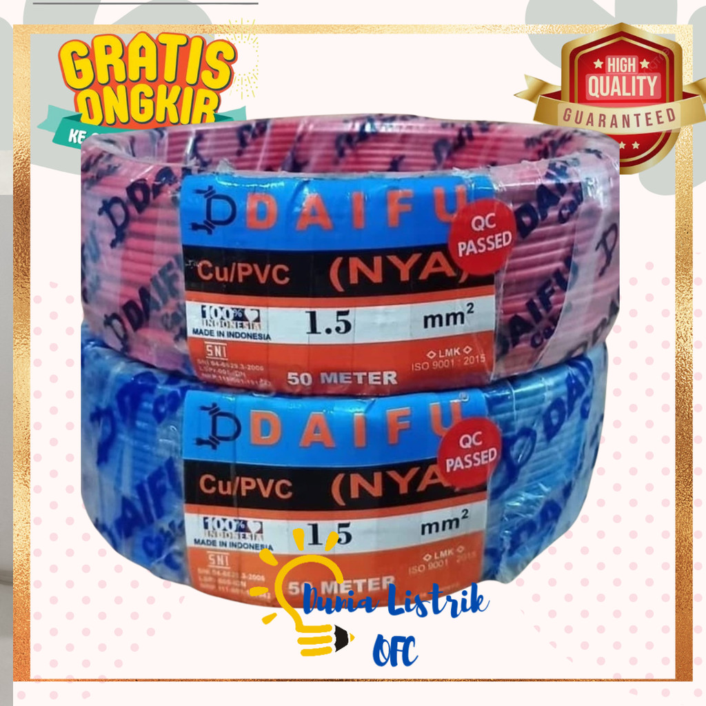 Kabel Kawat NYA 1.5 Daifu 50M full Kabel Kawat Tunggal SNi Kabel SNI Kabel NYA 1.5 SNI Kabel Listrik