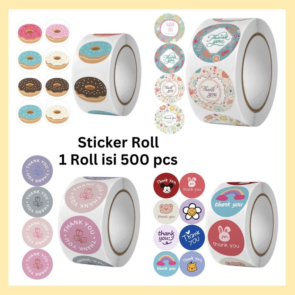 

Sticker Roll 500 pcs / Sticker Packaging Kemasan Thank You Happy Birthday
