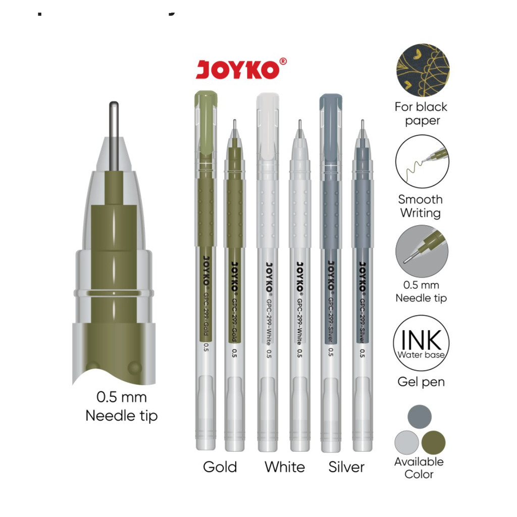 

BOLPEN WARNA JOYKO GPC-299 / Color Colour Pen Pulpen Bolpoin Gel Warna Joyko GPC-299 Putih Silver Gold Emas 0.5 mm