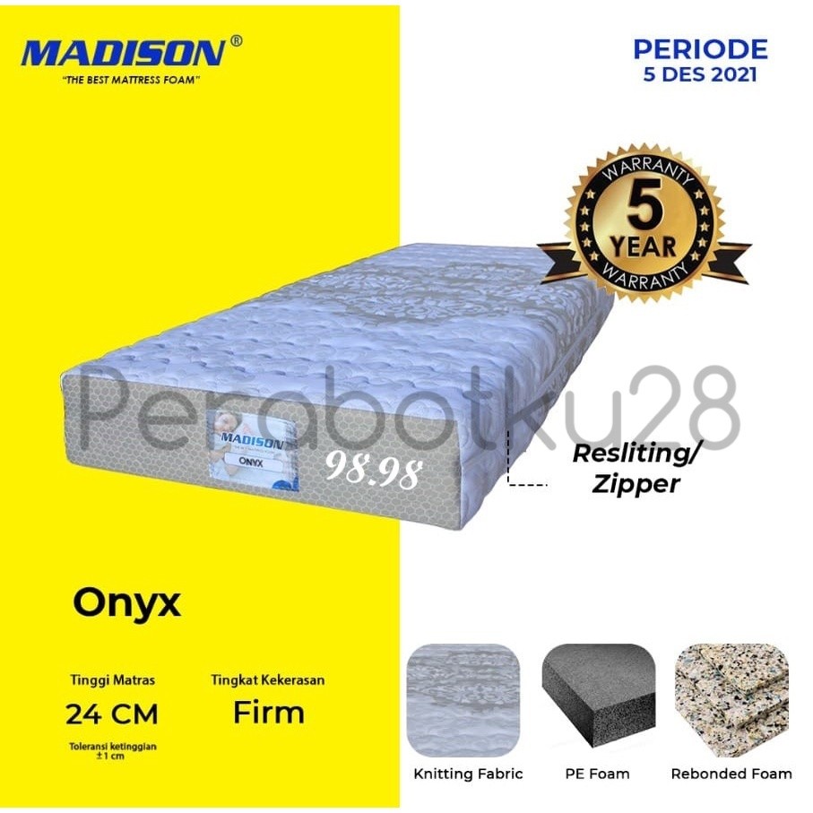 [PERABOTKU28] MADISON Kasur Busa Garansi 5 Tahun - Tilam Busa 90x200cm - Kasur Busa 3 kaki ONYX - Me