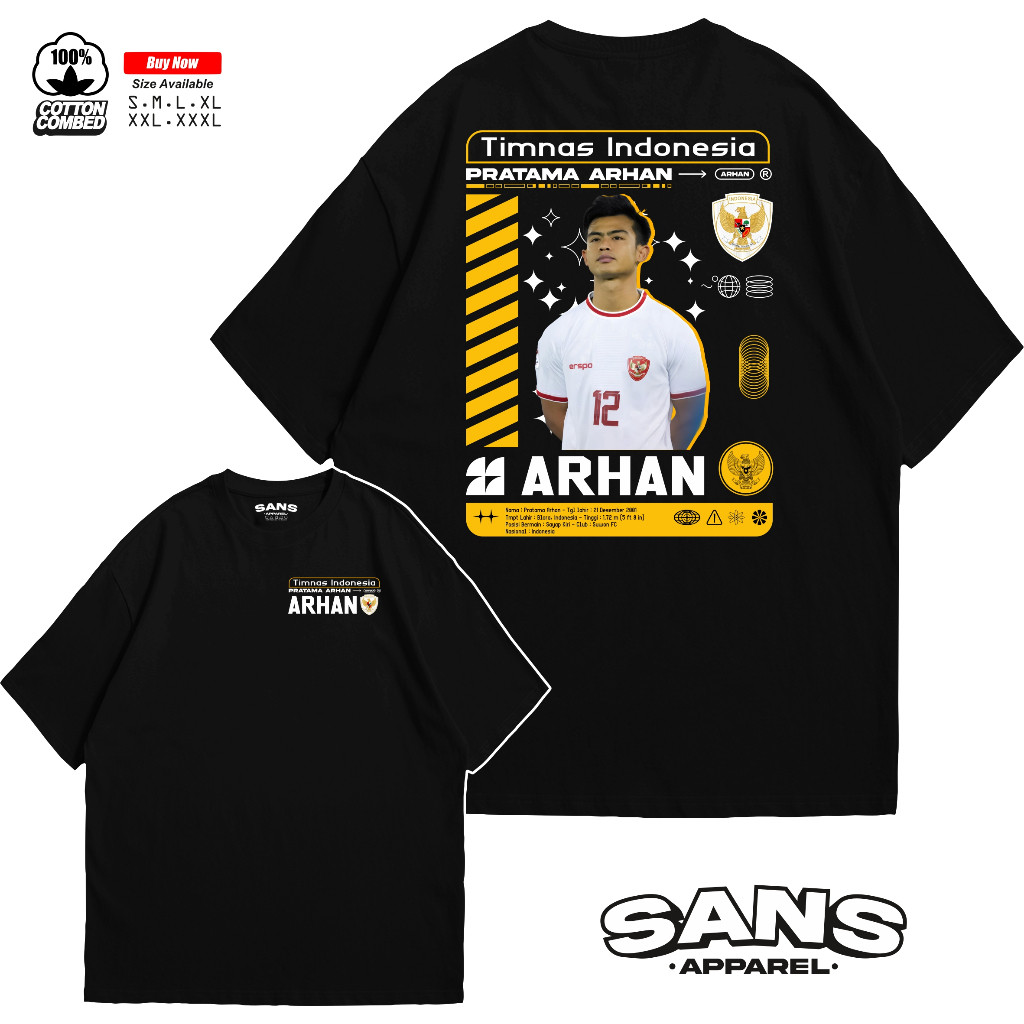 Tshirt Kaos Pratama Arhan Timnas Indonesia Streetwear Combed 30s / Baju Pratama Arhan Timnas Indones