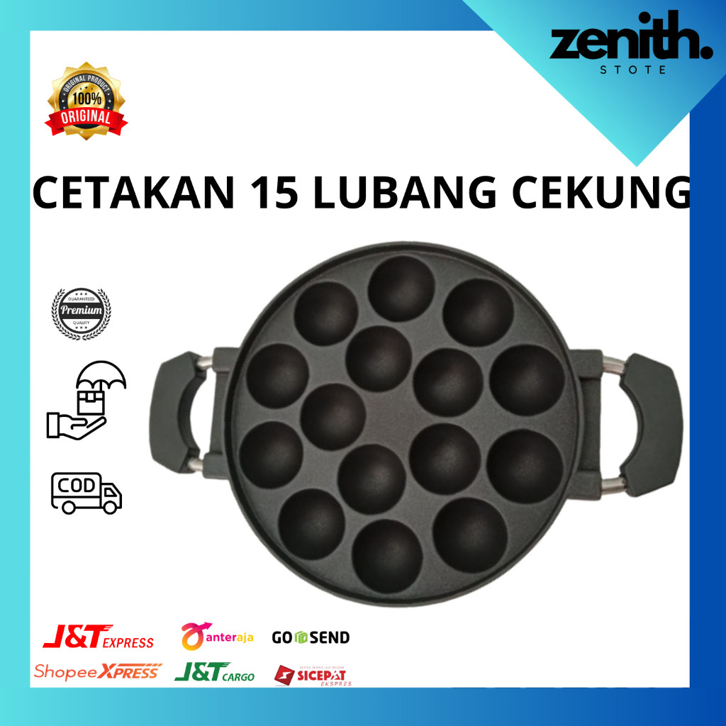 Zenith - SUGGO Cetakan Kue 15 Lubang Cekung Takoyaki Dengan Tutup Kaca / Loyang Cilor 100405 / Makar
