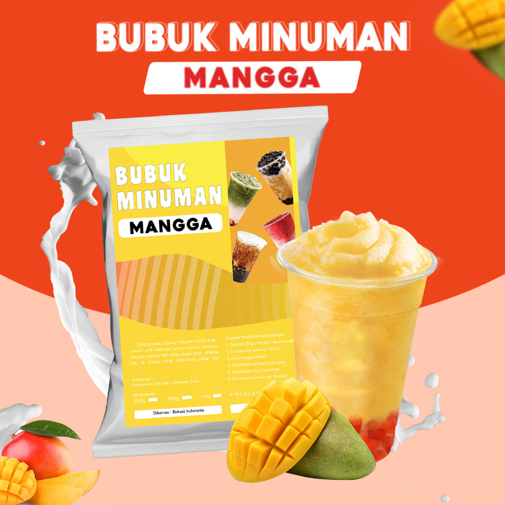 

BUBUK MINUMAN RASA MANGGA / SERBUK MINUMAN RASA MANGGA / BUBUK MINUMAN BOBA RASA MANGGA