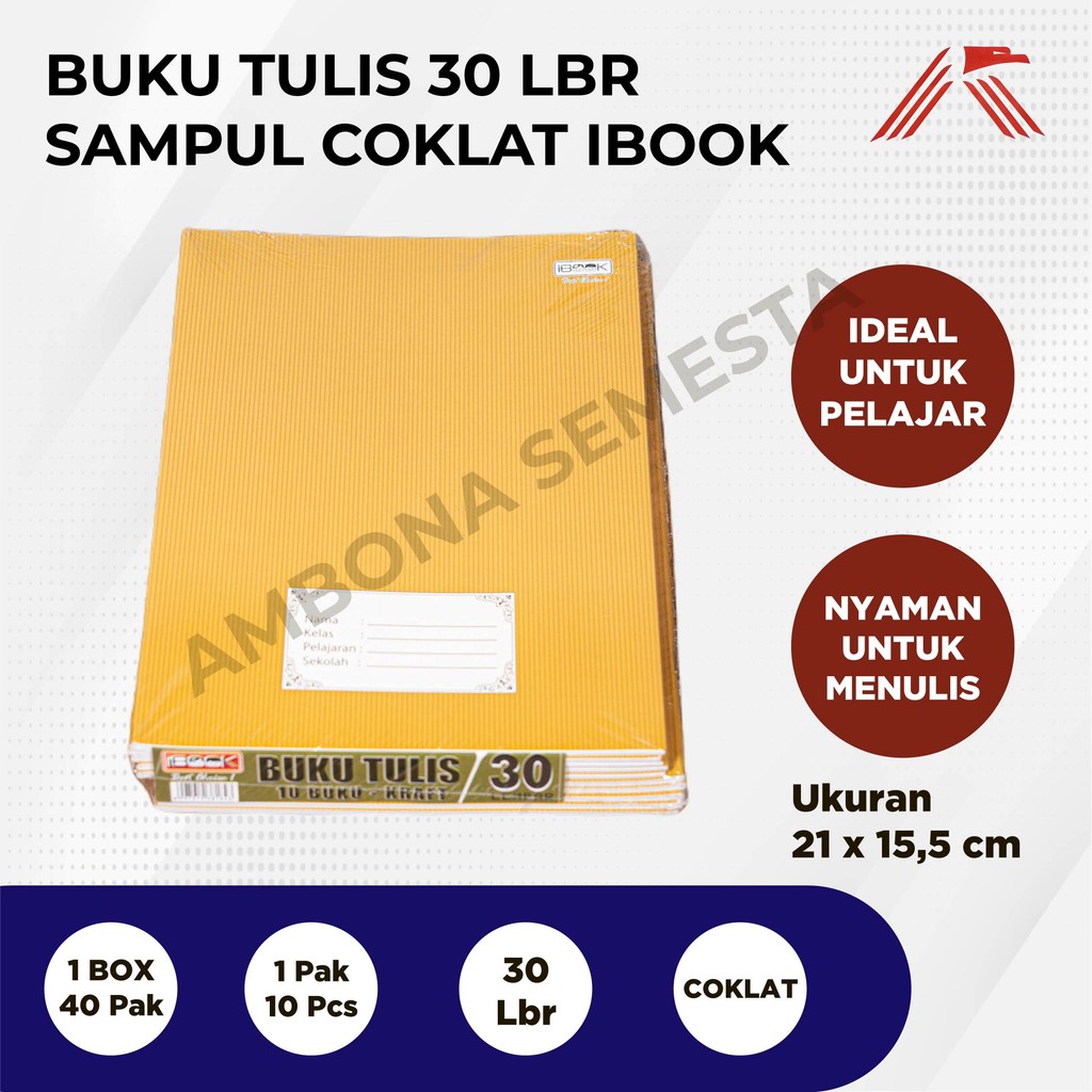 

Buku Tulis iBook isi 30Lbr Sampul Coklat / Kraft @10 Pcs