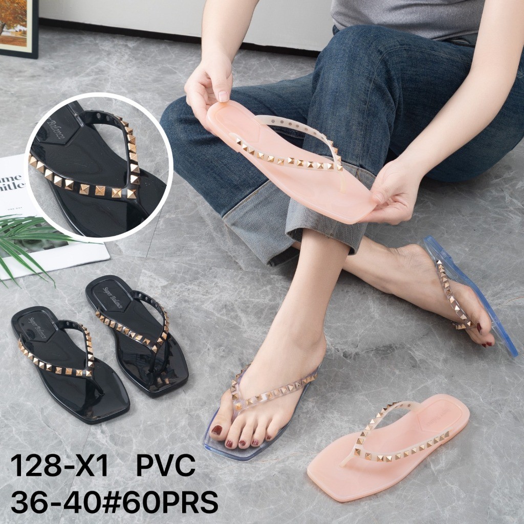 Sandal jepit flat wanita terbaru kekinian kaca transparan karet jelly balance240-1