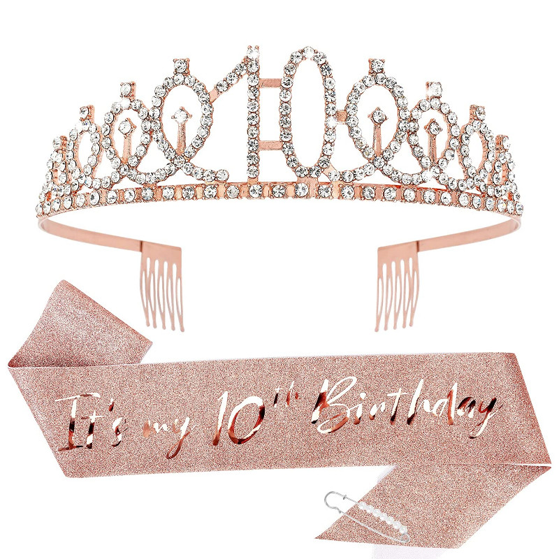 2pcs/set 10th “It's My 10th Birthday”Birthday Crown and Sash Set  Girl 10 Year Old Girl Birthday Gif