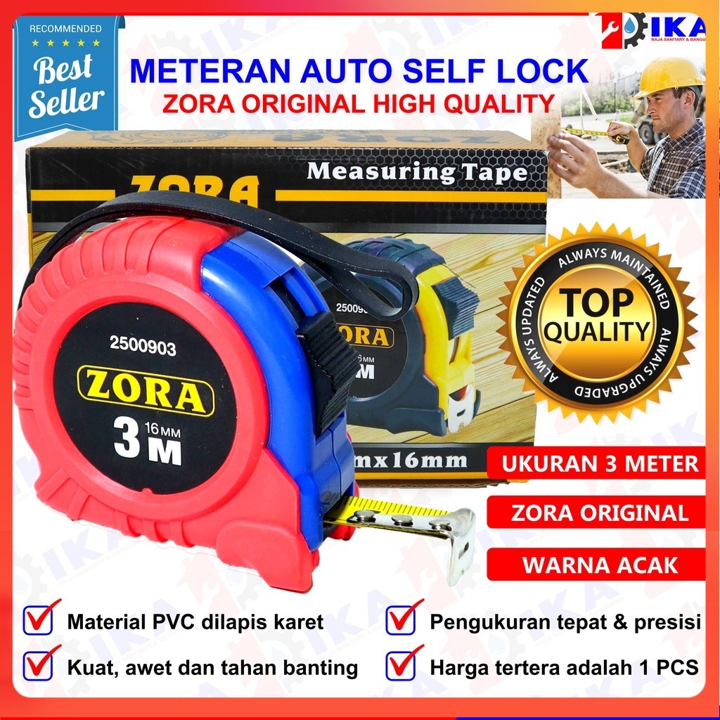 METERAN 3M TUKANG BANGUNAN ROLL ORIGINAL ZORA GAGANG KARET HIGH QUALITY