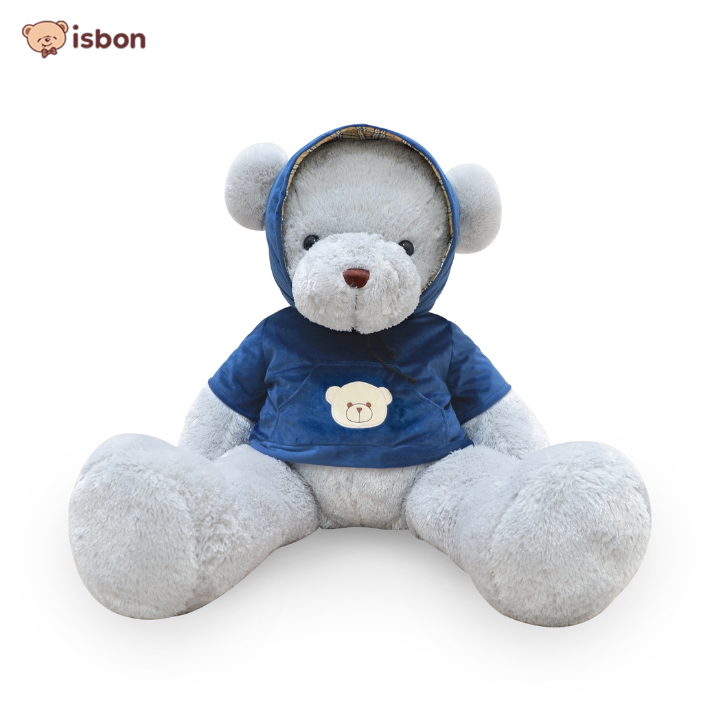 Boneka Beruang Teddy Bear Jumbo Istana Boneka Teddy Rasfur Grey Blue With Hoodie Navy