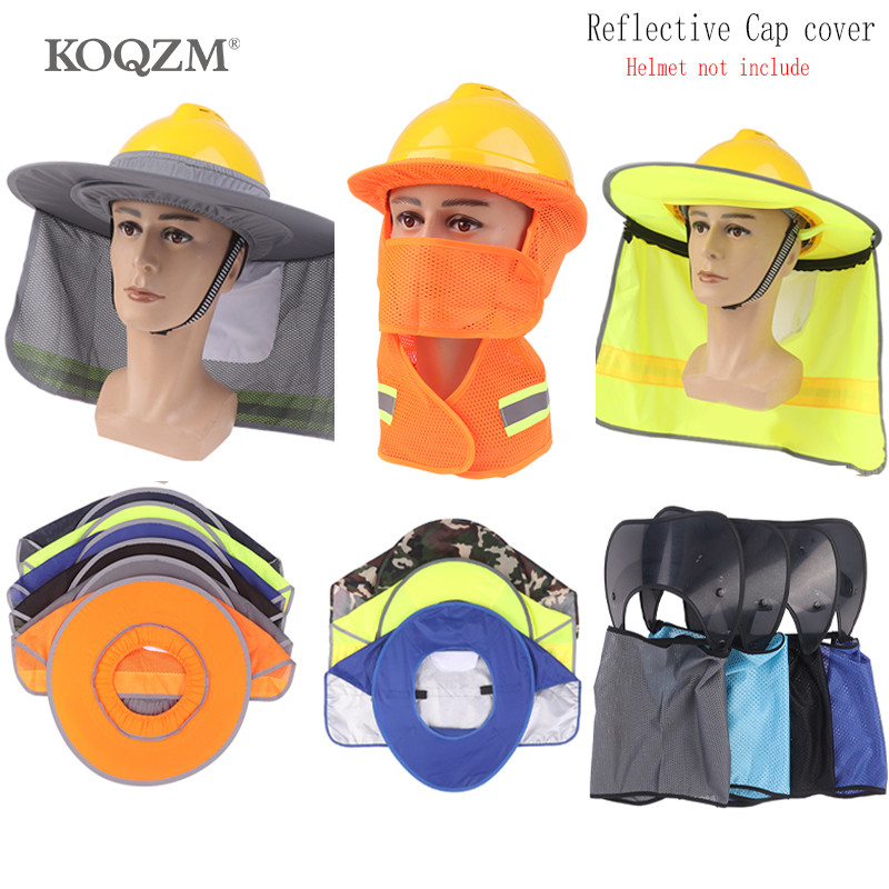 19style Summer Sun Shade Safety Hat Neck Shield Helmet Reflective Stripe Useful Mesh Reflective Cap 