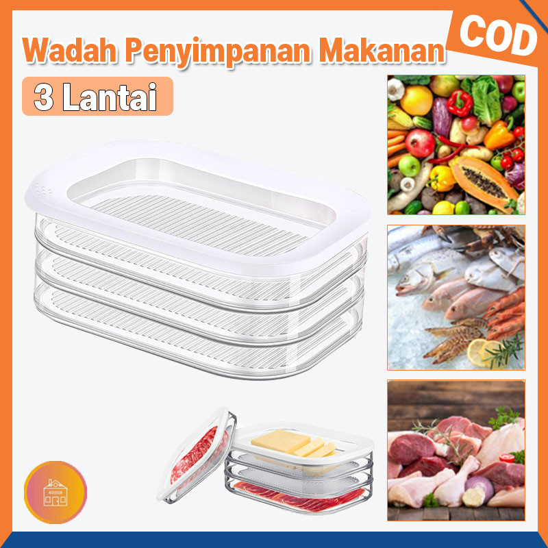 3 Lantai Wadah Penyimpanan Makanan Kotak Penyimpanan Makanan Kulkas Wadah Penyimpanan Makanan Kotak 
