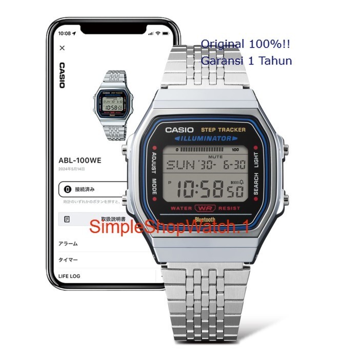 Original 100% CASIO ABL-100WE-1ADF Jam Tangan Digital Vintage ABL100 ABL-100WE-1A Garansi Resmi 1 Ta