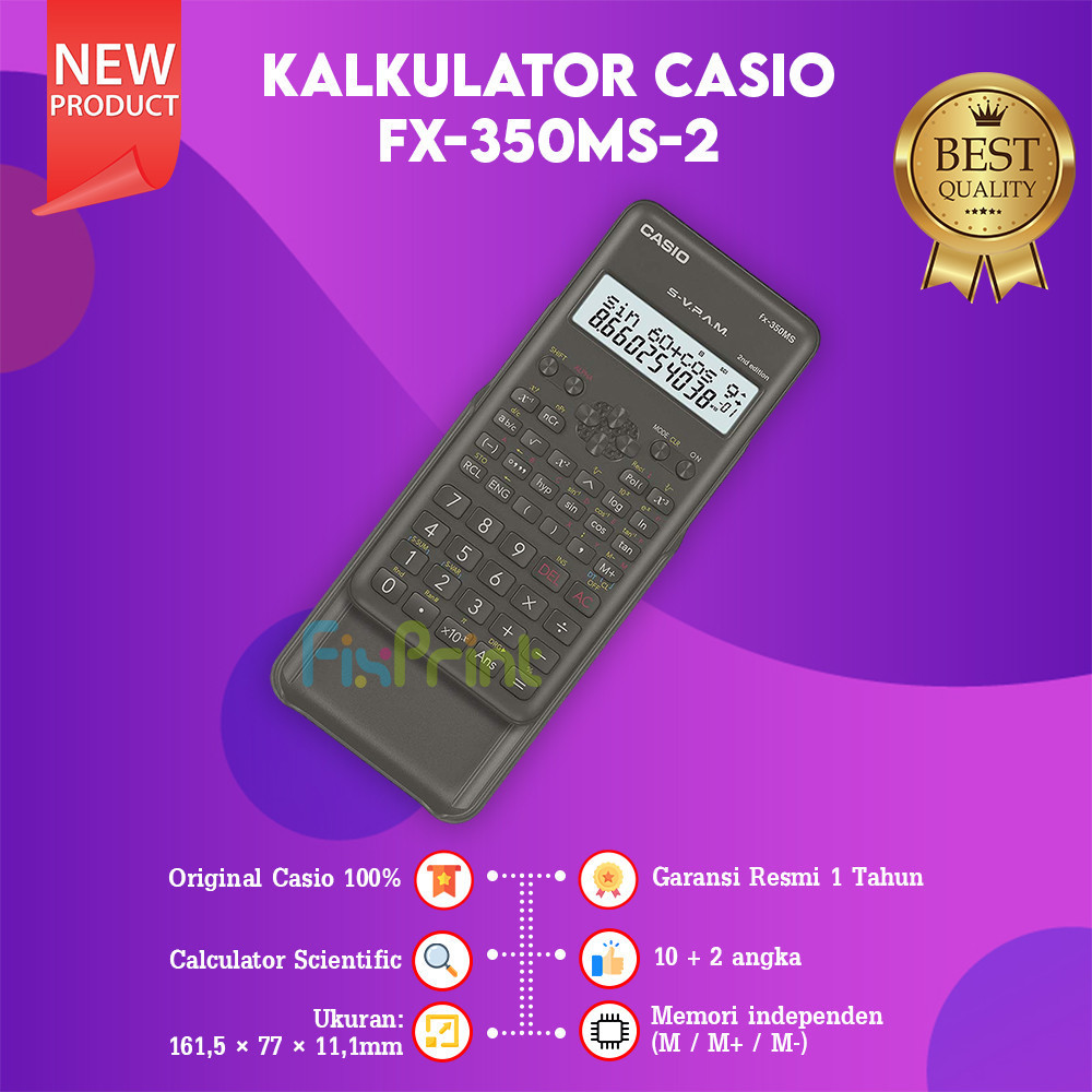FixPrint Calculator Scientific FX-350MS 2 Casio Kalkulator Ilmiah New Original