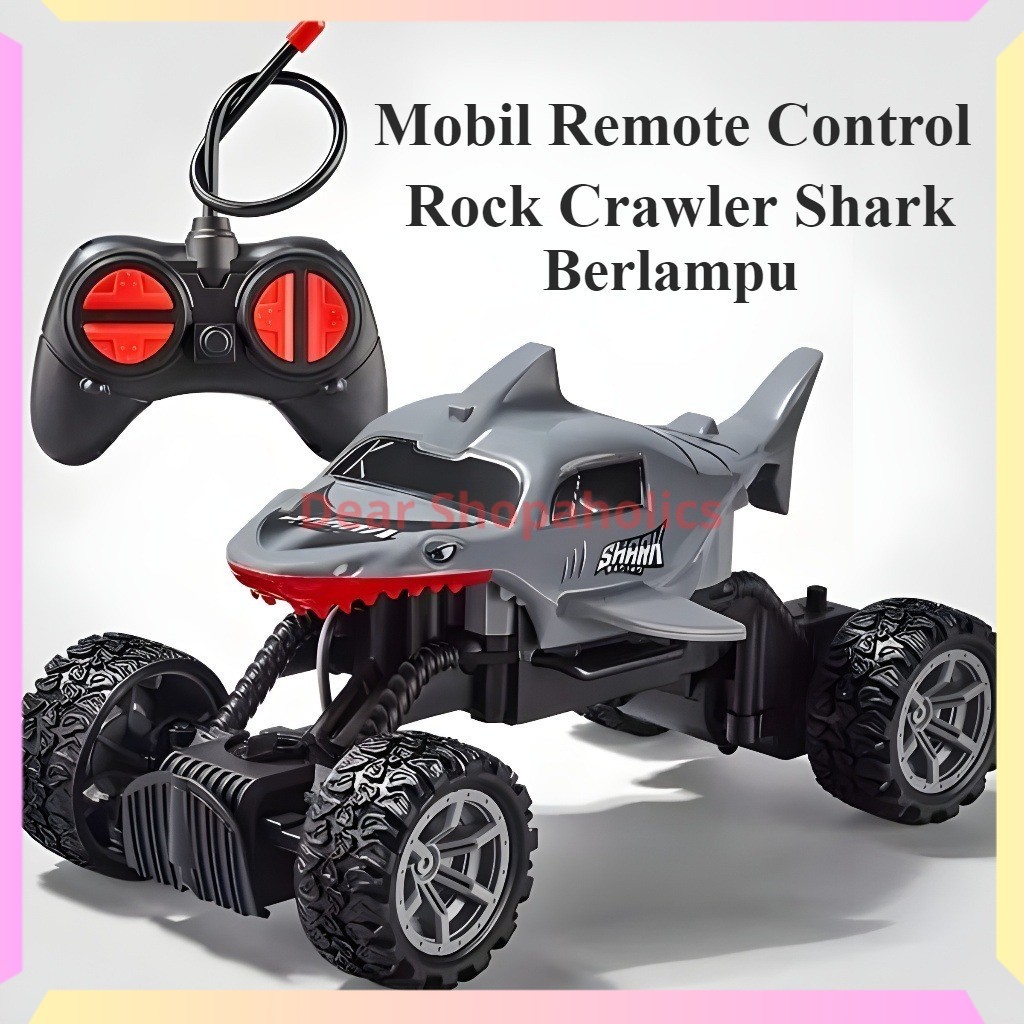 Mainan Anak Mobil Remote Control RC Rock Crawler Climbing Car Megalodon Shark Ikan Hiu Berlampu