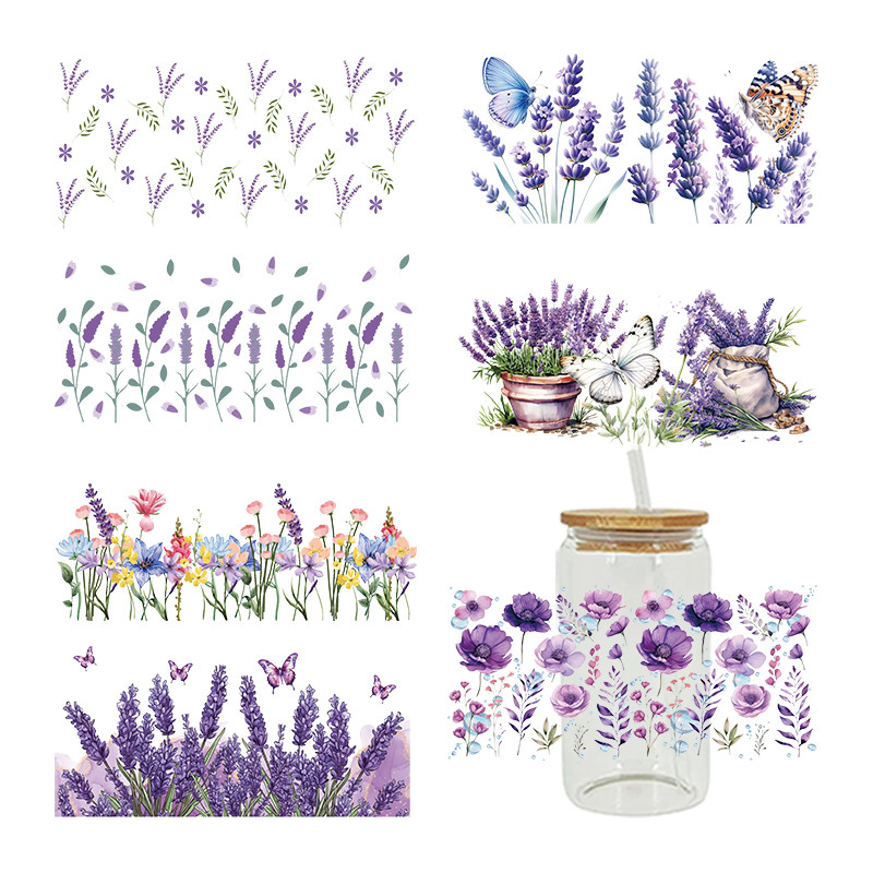 

Lavender Flowers Pattern 3D UV DTF Transfer Sticker For The 16oz Libbey Glasses Wraps Bottles Cup Sticker D17696