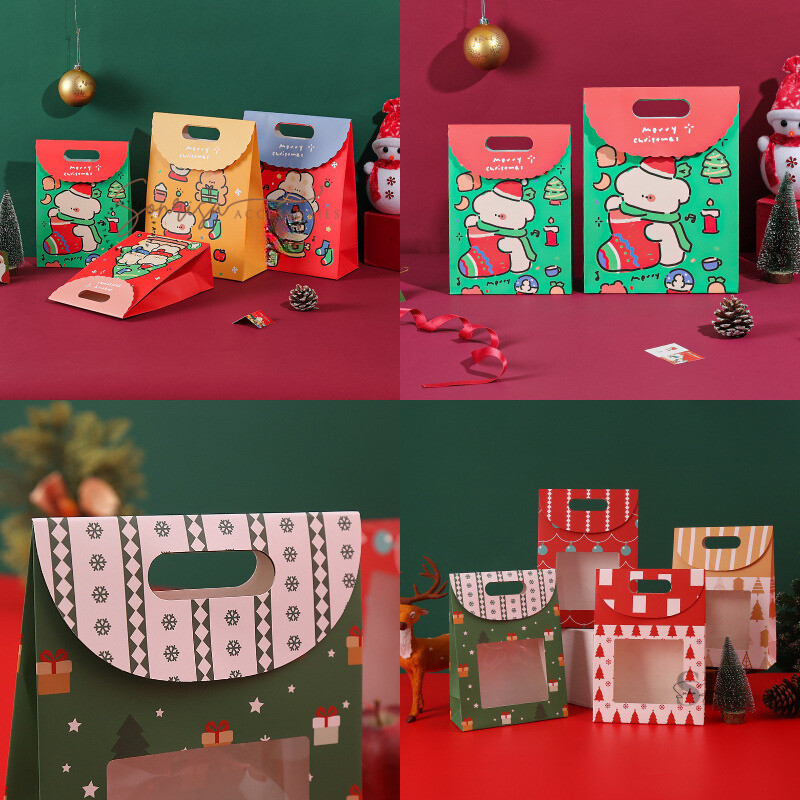 

Paper Bag Natal Lucu Motif Transparan Tutup / Goodie Bag Natal / Tas Kado / Paperbag Christmas