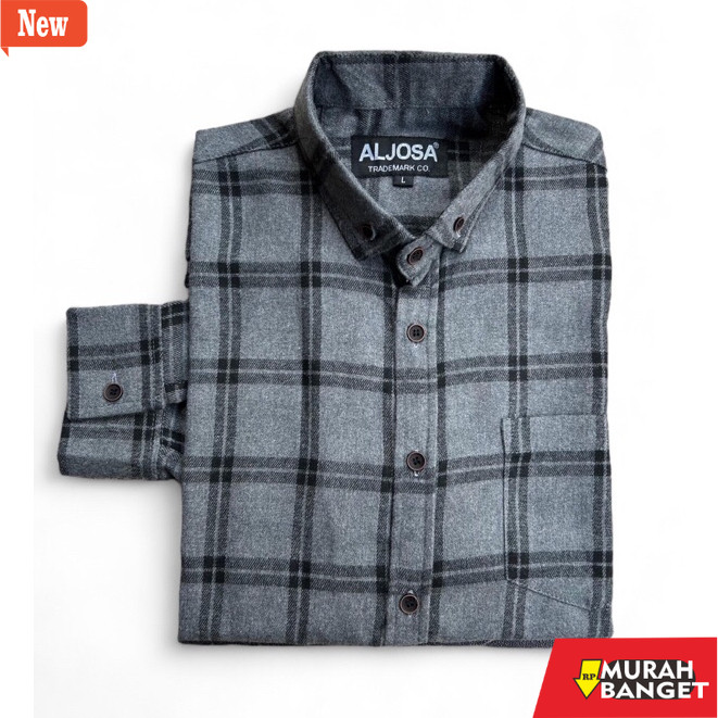 kemeja kotak kotak cowok ALJOSA Kemeja Flannel Pria Lengan Panjang Hem Flanel Baju Cowok Motif Kotak