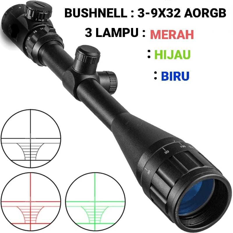 COD Teleskop Zoom 3-9x32 AORGB Teropong Jarak Jauh 3 Lampu Merah Biru Hijau Zoom In Out
