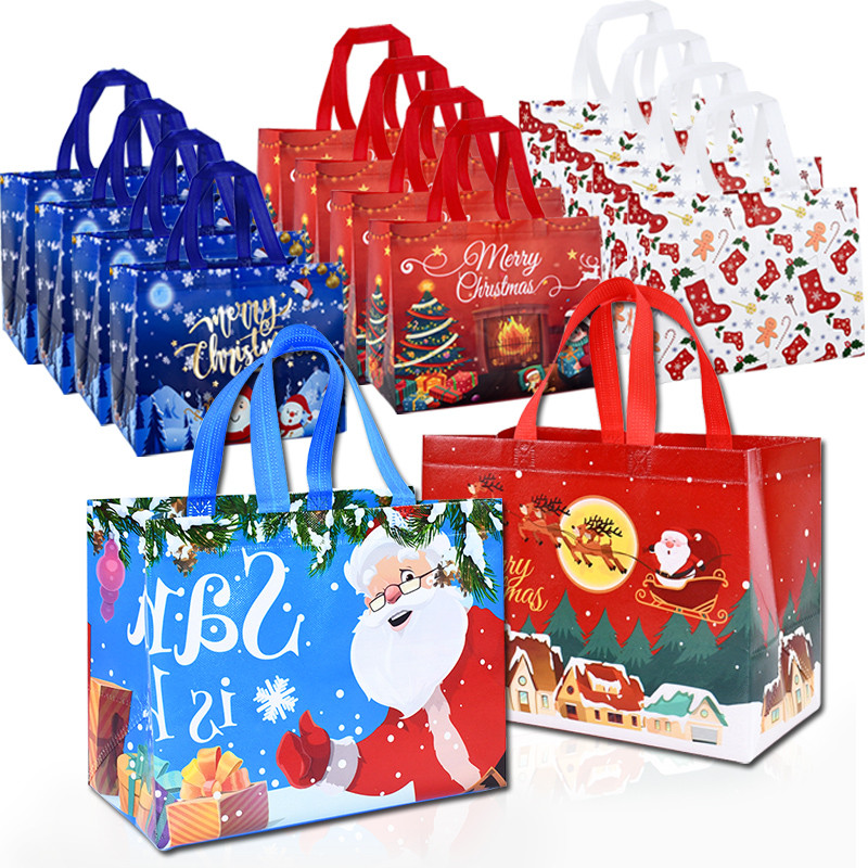 

Christmas Tote Bag With Handles Santa Claus Snowman Candy Gift Packaging Bag Merry Xmas New Year Party Decor Noel Shopping Pouch