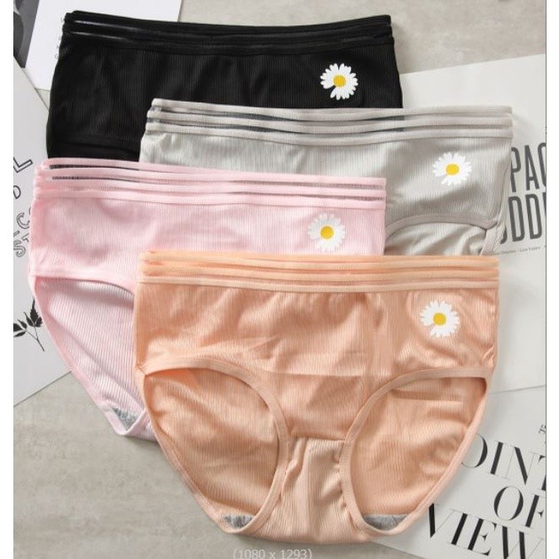 CUCI GUDANG CD693 CELANA DALAM WANITA ONE PIECE MULUS MOTIF BUNGA DAISY ELASTIS SEAMLESS MID WAIST