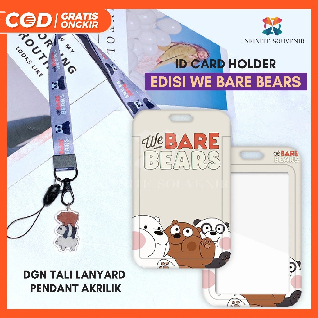 

[N003] WE BARE BEARS / Name Tag ID Card Holder Motif Karakter Panda dengan Tali Lanyard Pendant Akrilik