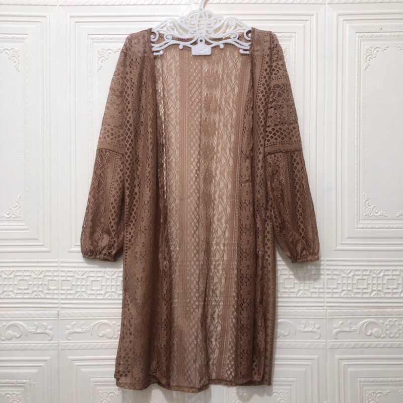 Outerwear Long cardigan brukat / outer brukat panjang lengan balon baju kondangan wanita terlaris ke
