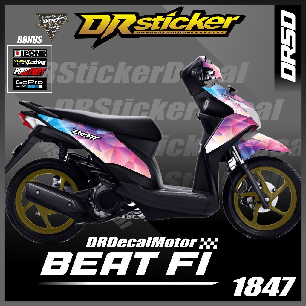 LIS STIKER - DECAL BEAT FI OLD VARIASI / MOTOR BEAT FI 2013 2014 - 2015 MOTIF POLYGONAL LIS MOTOR BE