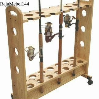 

Rak Joran Pancing Kayu Isi 23 Slot Rak Payung Rak Tongkat Rak Sa antik
